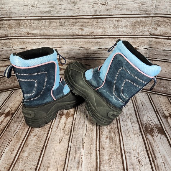 LONDON FOG Youth Girl's 4/5 Pull On Winter Snow Boot Blue Black - Picture 7 of 10